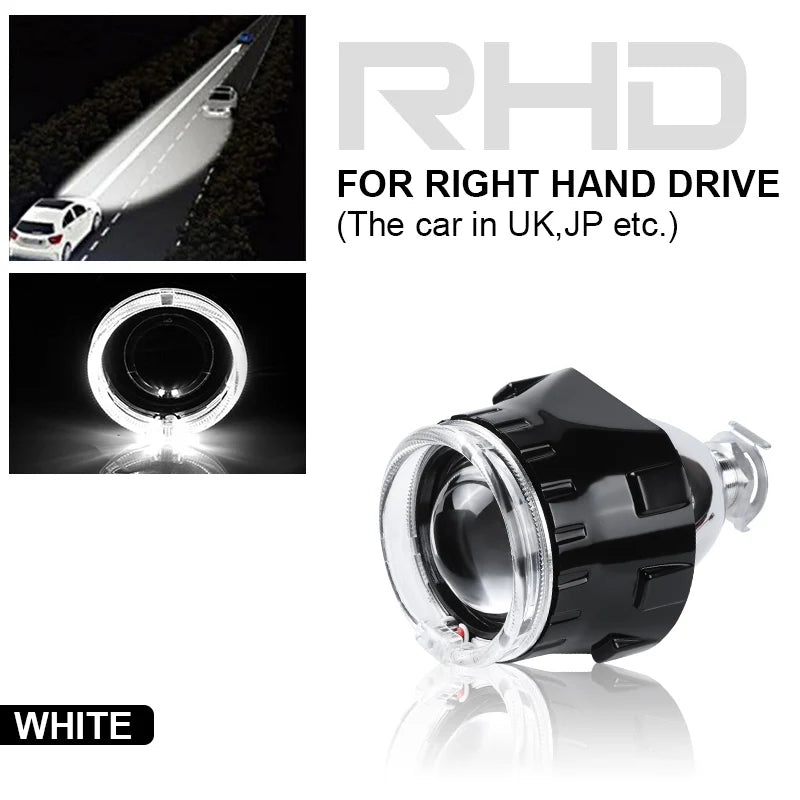 80mm LED White Angel Eyes 2.5 Inch Bi-xenon Headlight Projector Lens H4 H7 Front Head Lamp for Car Offroad Motorcycle DRL Lamp