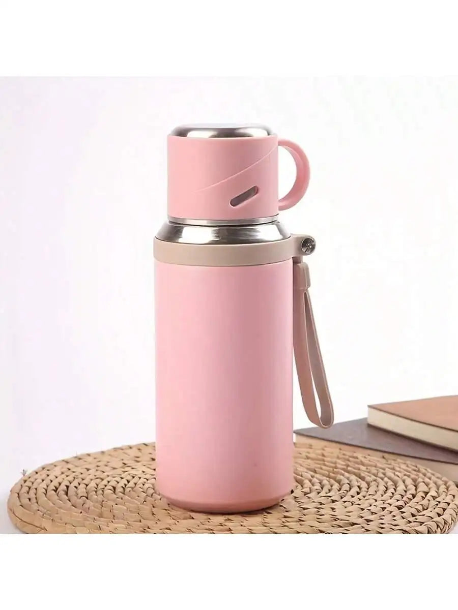 600ml 21 Oz 316 Stainless Steel Insulated Water Bottle, Keep Ice Cold For 24 Hours & Hot For 10 Hours, Leakproof Vacuum Flask With Cup Lid, Portable For Ice Water, Coffee, Travel
