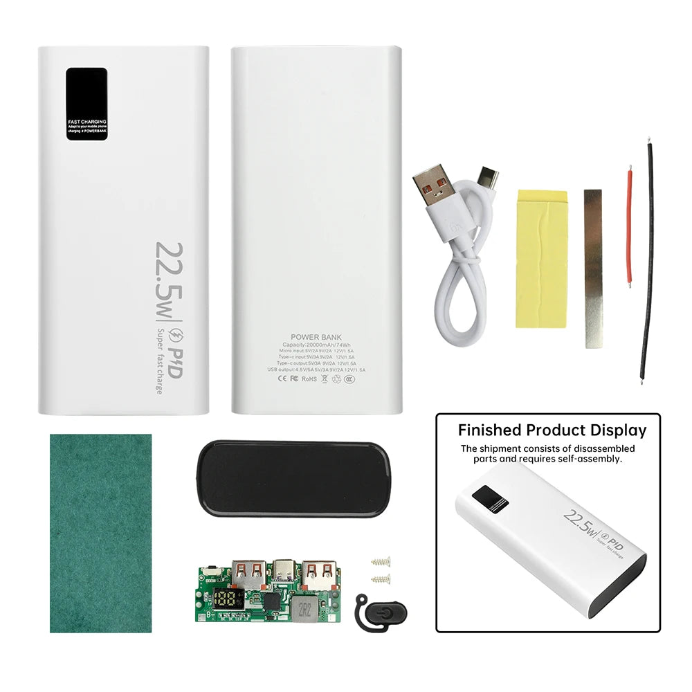 DIY Shell 1260110 Battery Holder Power Bank Case Dual USB Mobile Phone Charger TypeC 20000mAh Battery Storage Box Detachable