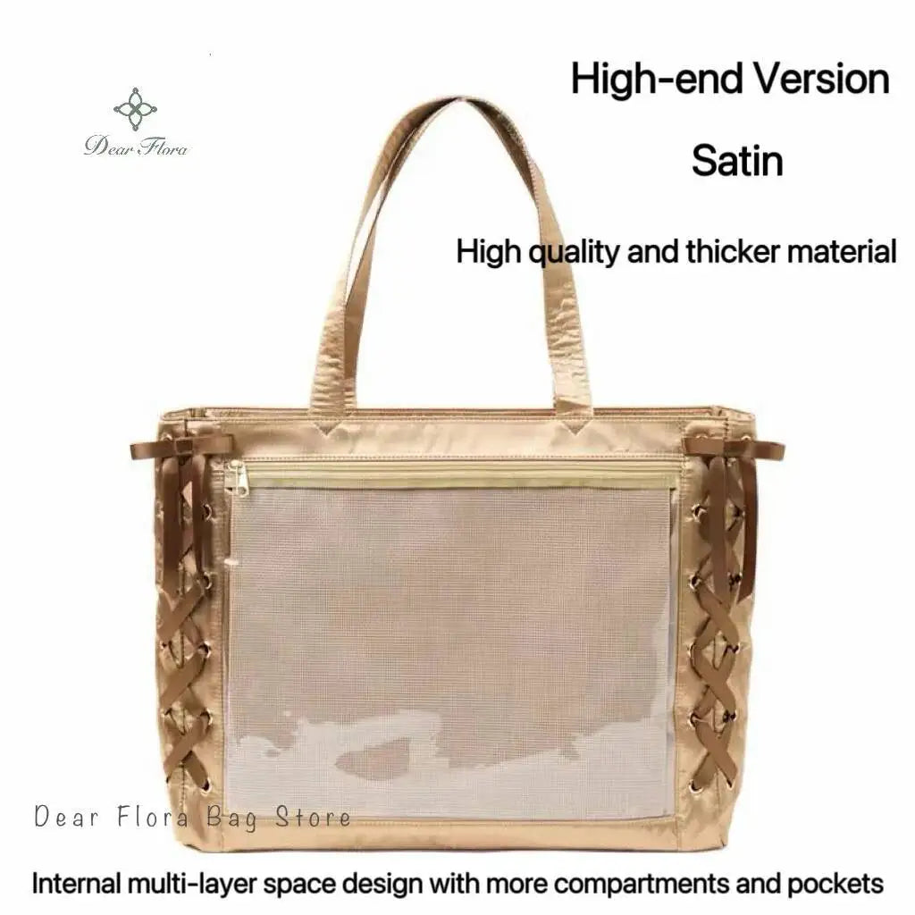 Japanese Sweet Women Ribbon Ita Bag Fashion Large Capacity Tote Bag Aesthetic Shoulder Bag Cute Lolita Girl Transparent Handbags