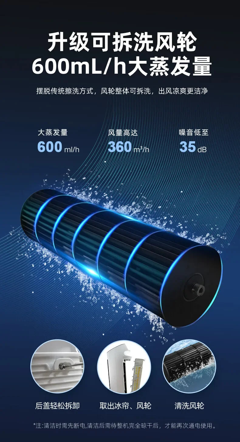 Evaporative Air Circulator with Humidifier,  Energy-Saving Bladeless Cooler Fan, Strong Wind Super Quiet Durable for Room Office