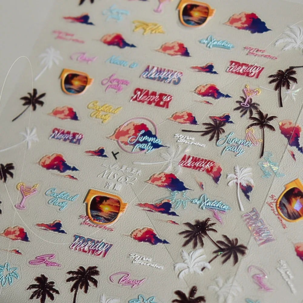 Sweet Summer Delicious Watermelon Ice Cream 5D Nail Art Sticker Elegant Bowknot Cool Ice Square Jelly Nail Decals for Manicure