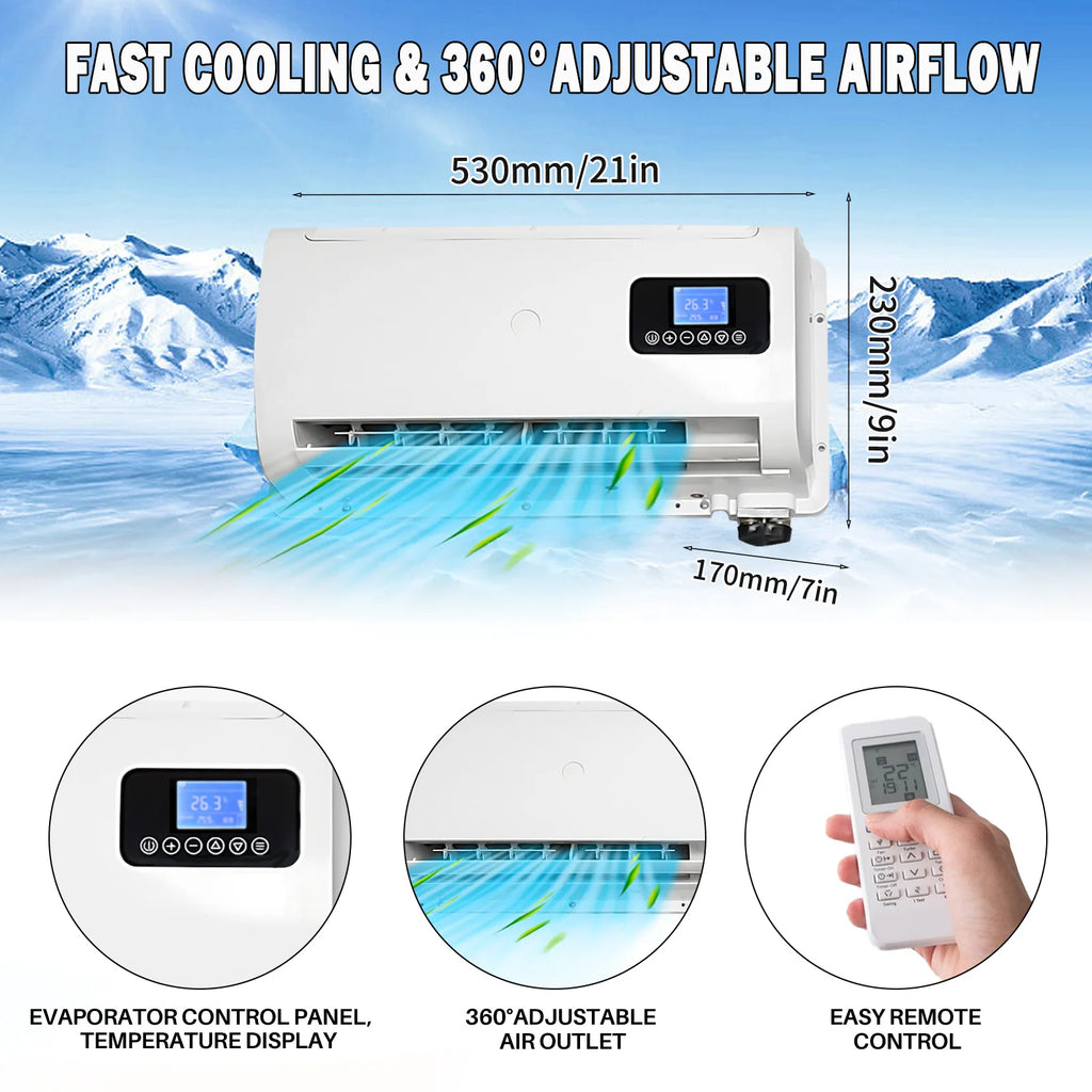 Aspligo 10500BTU 12V Split Air Conditioner Low Noise 24V Energy Saving Parking AC For Car Motorhome Truck Camper RV CE Certified