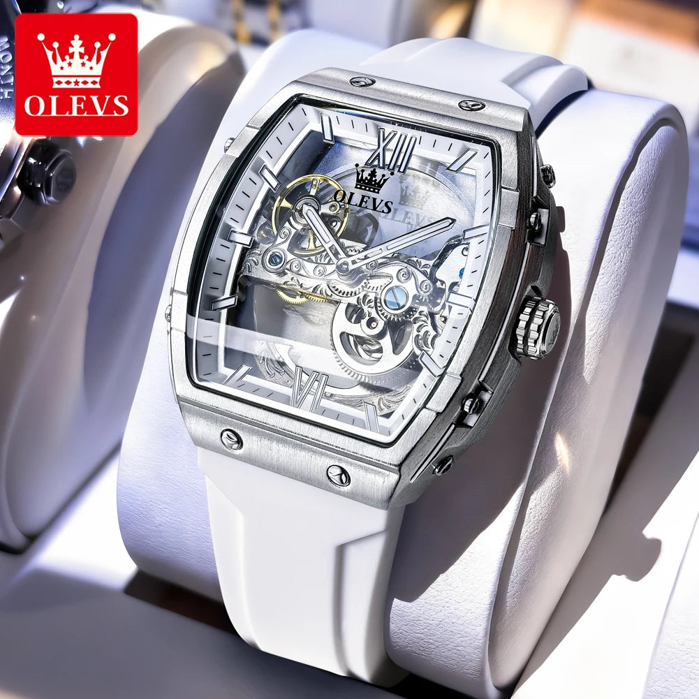 OLEVS 6779 Transparent Hollow Mechanical Men's Watches Fashion Luxury Silicone Strap Waterproof Skeleton Automatic Watch For Man