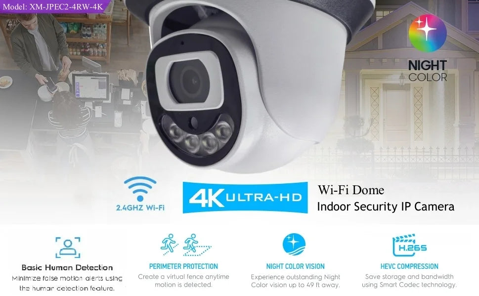 8MP IP Security Camera Wifi Indoor Surveillance Home Protection CCTV 4/5MP Dome Wireless Camera Video Indoor Wi-Fi XM ICSee Ca