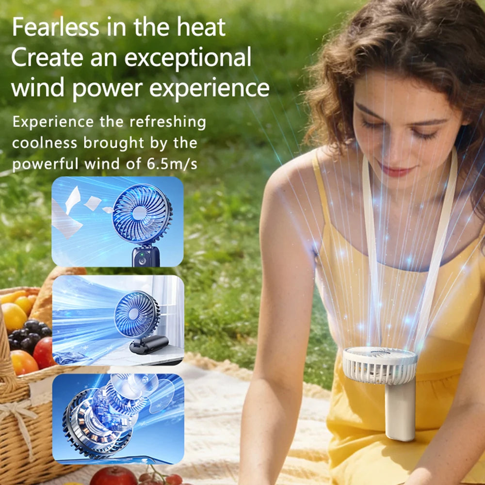 Outdoor Handheld Fan, Small Mini Fan, Foldable, Portable, Hanging on Neck, Speed, USB Rechargeable, 3600mAh Handheld ﻿