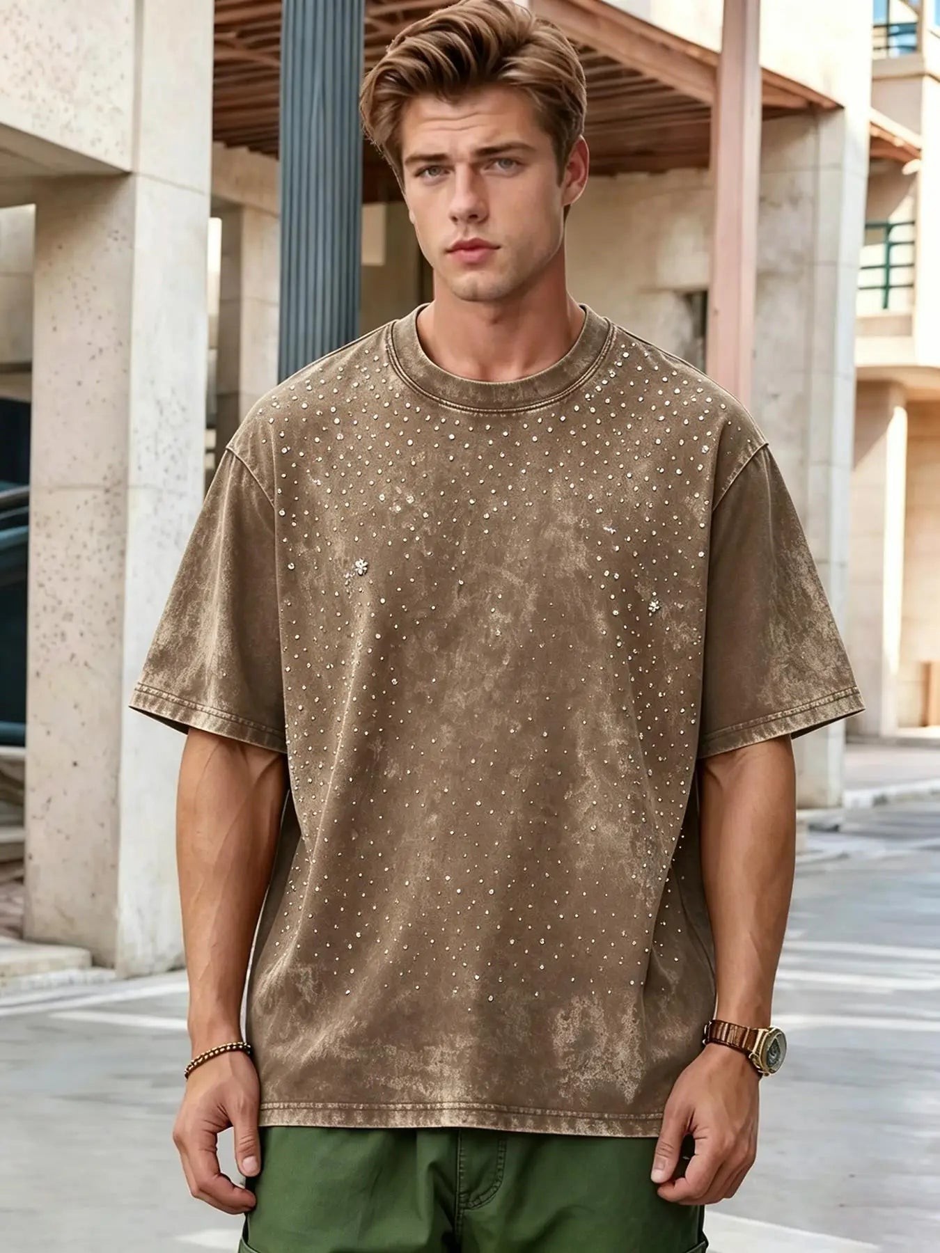Solid Washed And Distressed T Shirt Men Trendy Loose Holes Clothes Summer Breathable Fitting Pure Cotton Soft Unisex T-Shirt