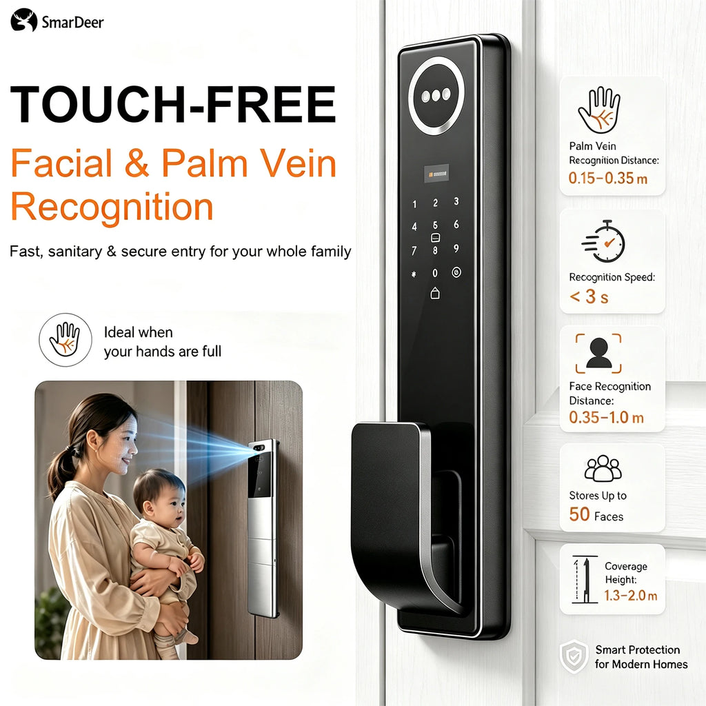 3D Face & Palm Vein Smart Door Lock IP65 Waterproof Tuya Video Call Biometric Fingerprint Electronic Lock for Home Front Door