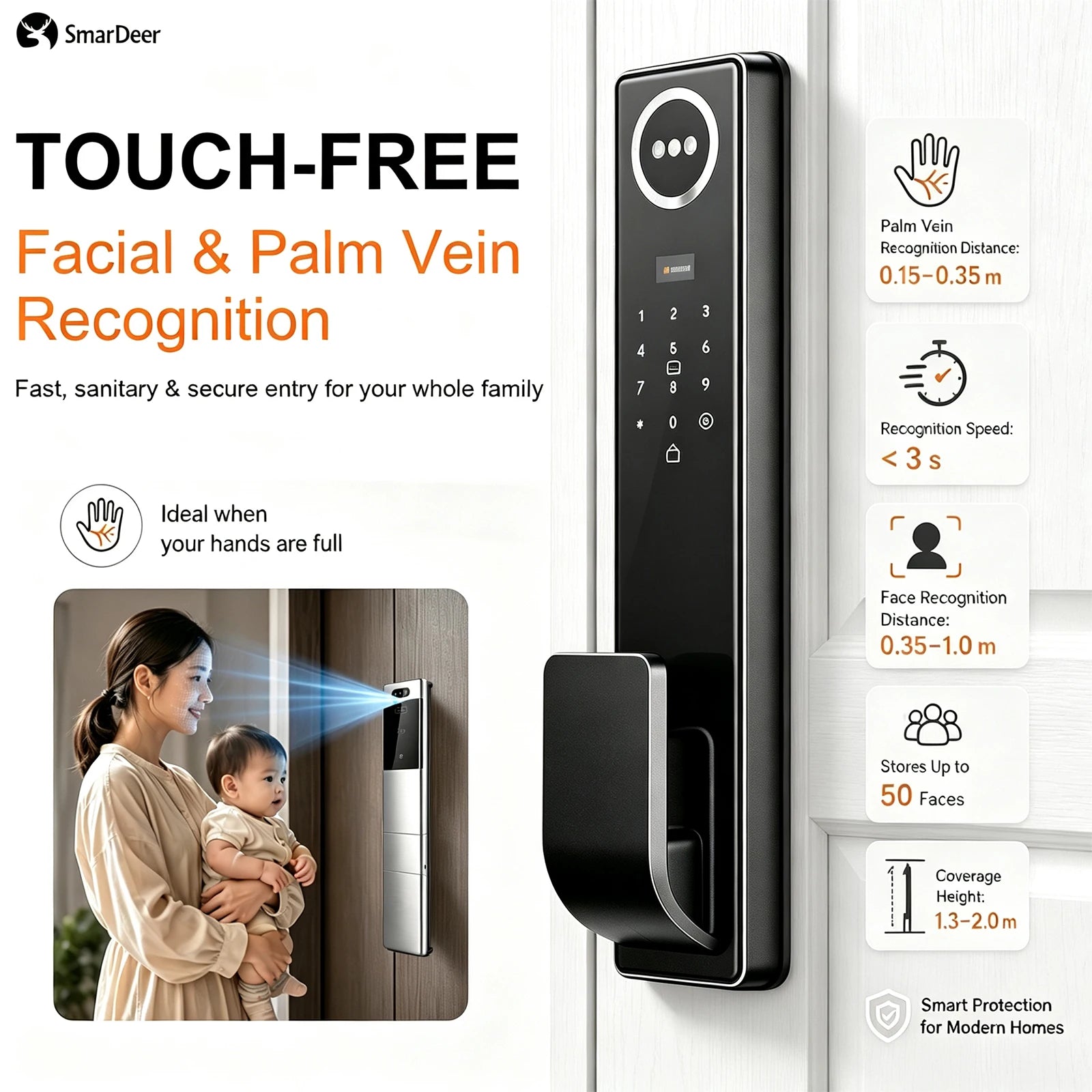 3D Face & Palm Vein Smart Door Lock IP65 Waterproof Tuya Video Call Biometric Fingerprint Electronic Lock for Home Front Door