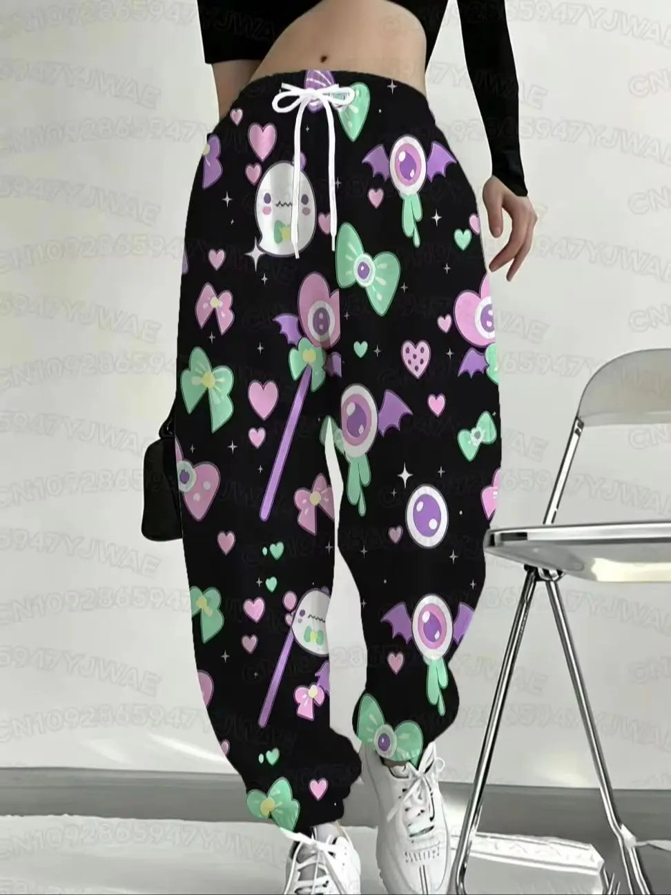 Spring and Autumn Women's Men's Gothic Hip Hop Yami Kawaii Y2K Skull Print Street Style Casual  Long Jogger Pants