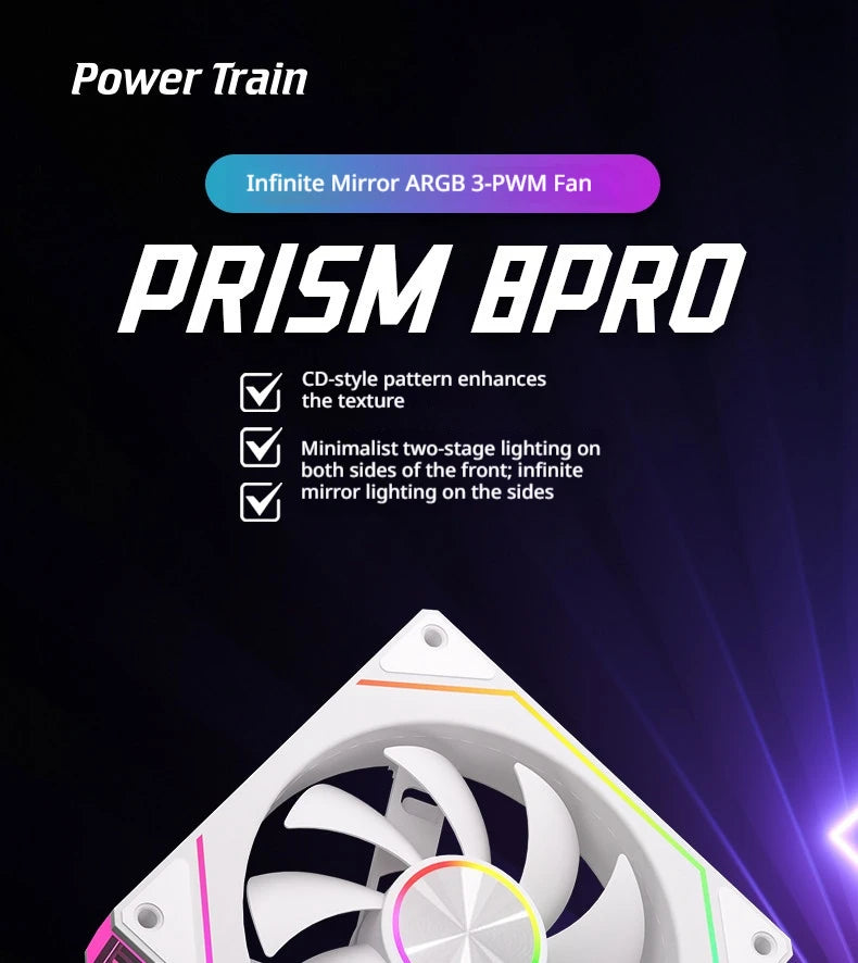 Veebyte PRISM 8 PRO PC Fan 120mm ARGB 4PIN 5V-3PIN PWM Quiet Cooling Fan 12V Large Air Volume Computer Fan 45.2CFM/800-1600RPM