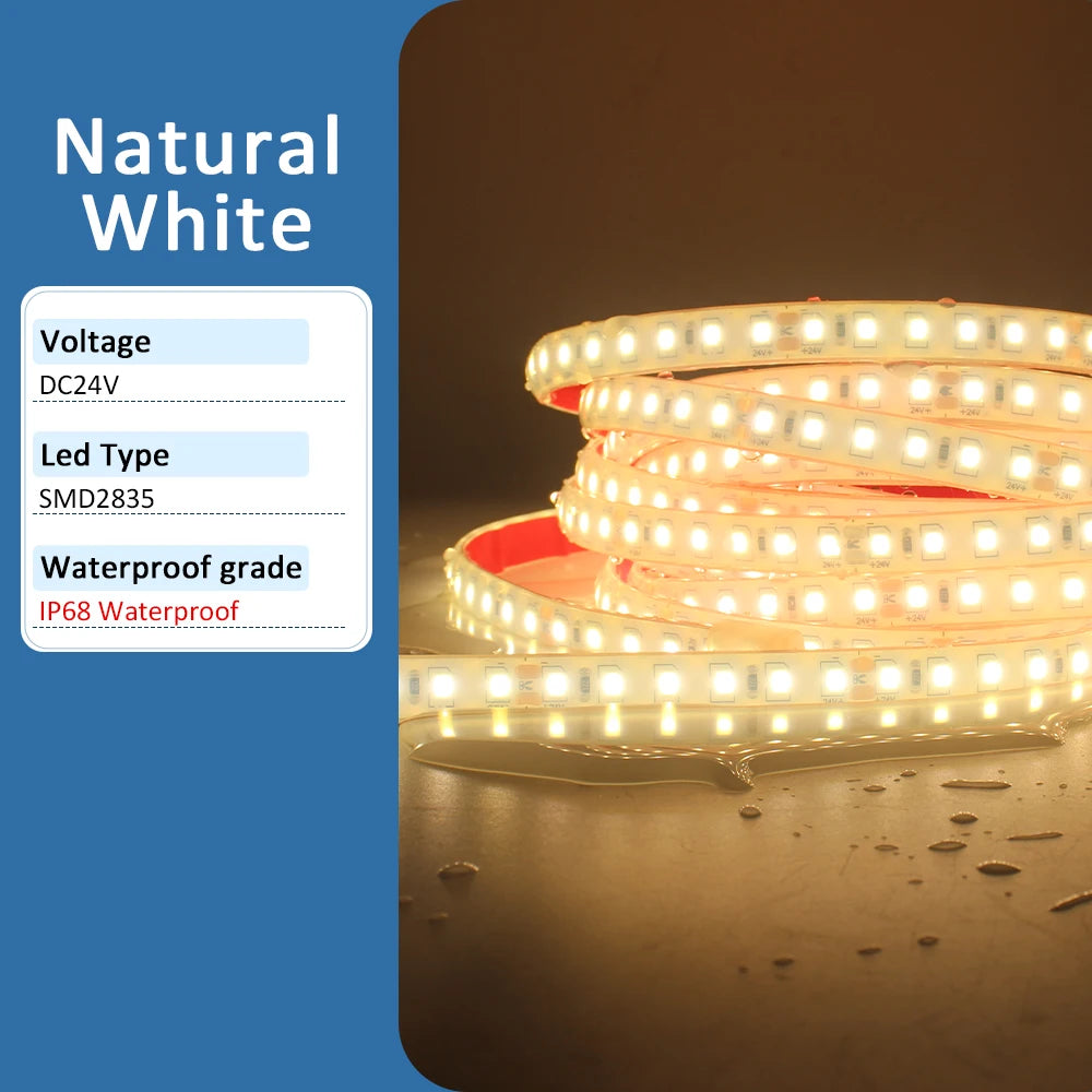 24V LED Strip Light IP68 Waterproof 1M 2M 5M 10M 15M 20M SMD 2835 120LEDs Flexible LED Tape Ribbon Lamp Indoor Outdoor Lighting