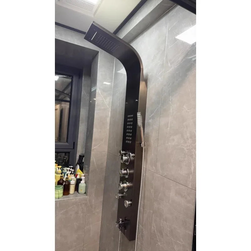 Modern Black Gold Brushed Nickel Shower System Wall Mounted Multi Function 5 Spray Mode Ceramic Valve Core Easy Install