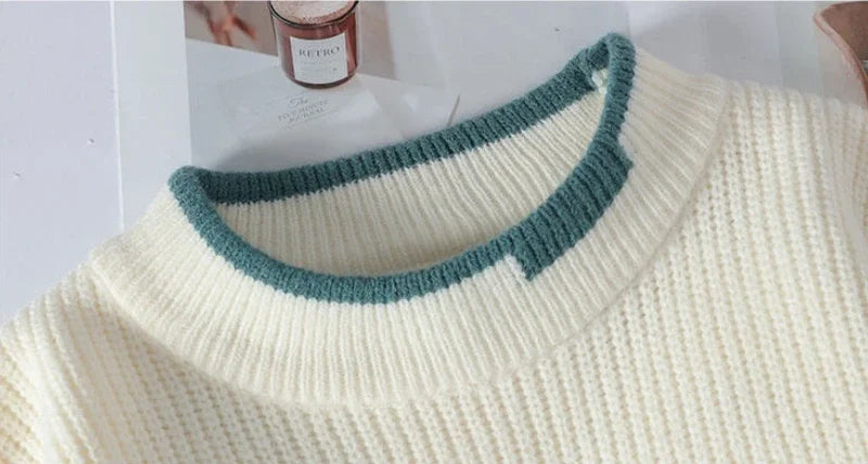Mock Neck Knitted Sweater Men Women Autumn Winter Daily Casual Warm Knitting Pullovers Men's Fashion Patchwork Pullover Sweaters