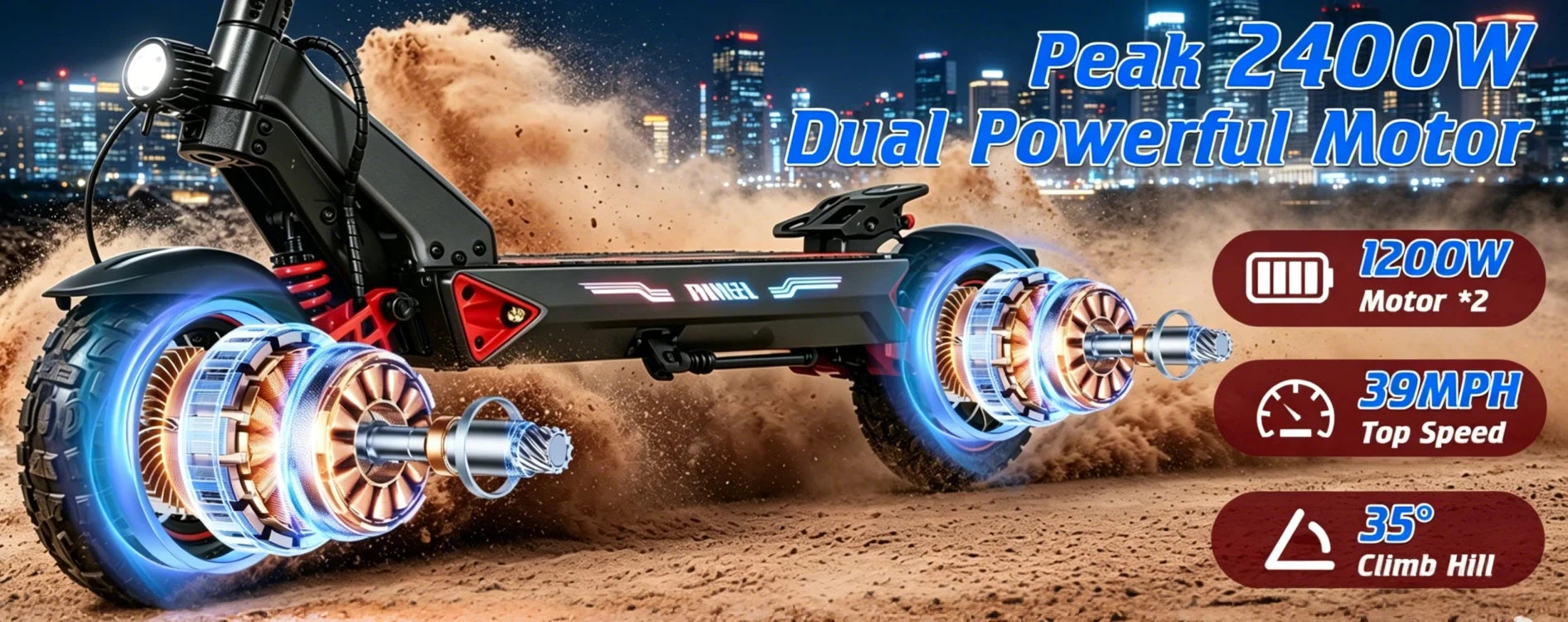Electric Scooter Adults 2400W Dual Motor, 10" Off Road Tires, foldable, 48V 20Ah Battery, 45 Miles Long Range, Dual Disc Brake, US Stock