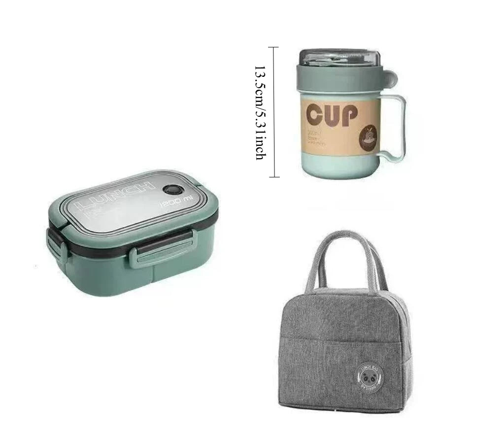 Portable Double-Layer Lunch Box with Fork And Spoon Compartment Food Container Microwave Safe for Picnics And Freshness Preserva