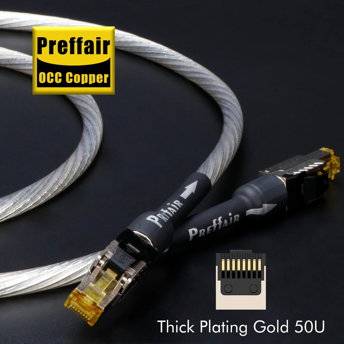 Cat8 Ethernet Cable Rj45 Interface  40Gbps 2000Mhz Speed OCC Sterling Silver Flagship Gold Cat8 Network Cable Digital Cable