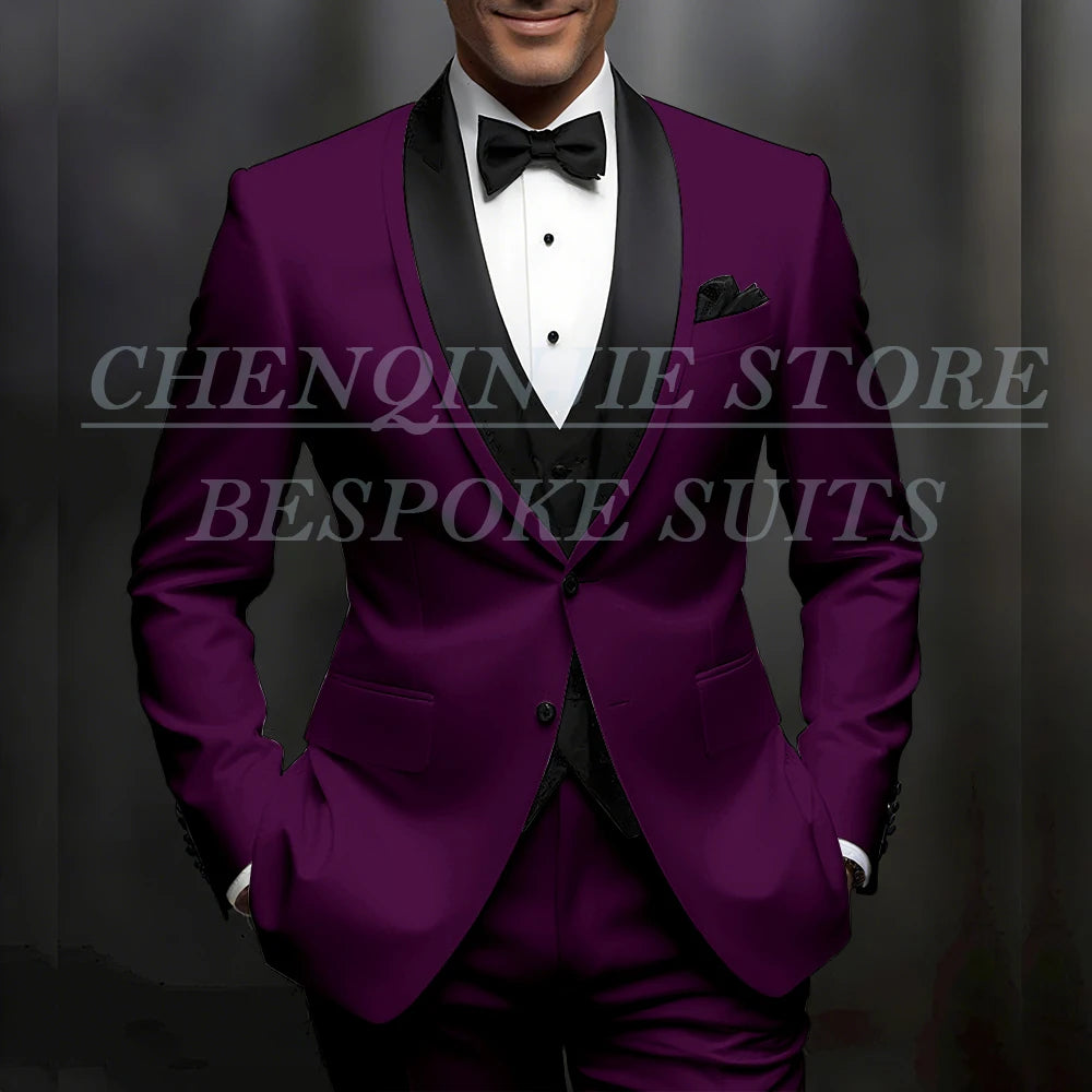 Formal Wedding Men's Suits Customzied Single Breasted Shawl Lapel Slim Fit 3 Piece Jacket Pants Vest for Wedding Male Clothing