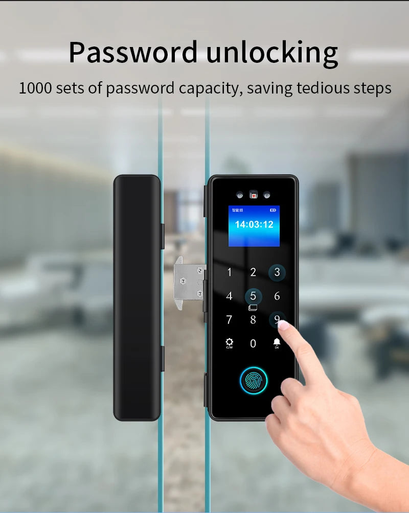 WIFI 3D Face Smart Lock for Glass Door with Camera Fingerprint Face Recognize Card Password Biometric Key App Unlock