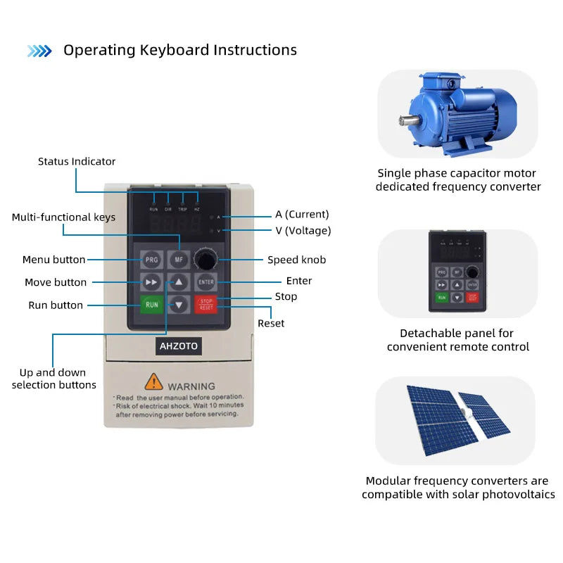 Solar VFD 220V 0.4/0.75/1.5/2.2KW 3 Phase Motor Speed Controller DC200-400V Input Variable Frequency Drive Converter Inverter
