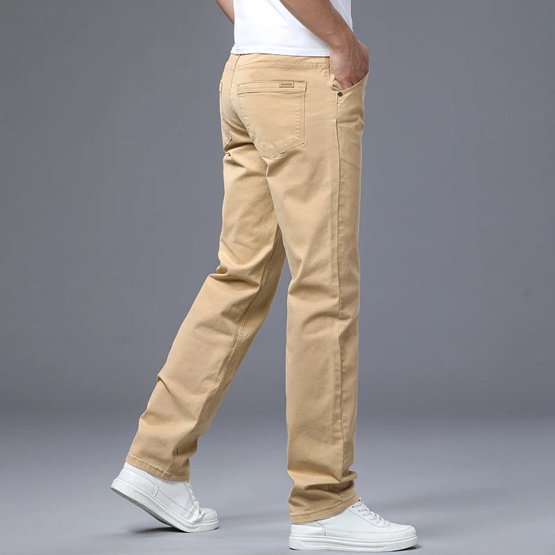 Classic Straight Men's Jeans Spring New Fashion Business Work Casual Trousers Comfort Elastic Solid Color Denim Pants