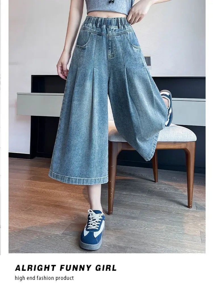 Denim Shorts Loose High Waist Wide Leg Shorts