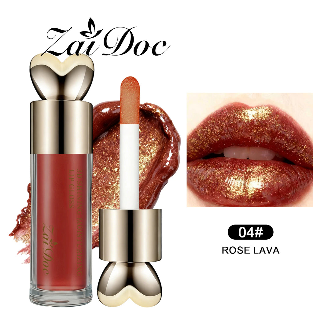 ZaiDoc Muti-Pcs 3D Plumping Shimmer Lip Gloss 6 Colors Moisturizing Glossy Finish Optional Hydrating Lip Oil Glaze Long Lasting Non-Sticky Liquid Lipstick for Girls Daily Makeup Cosmetics