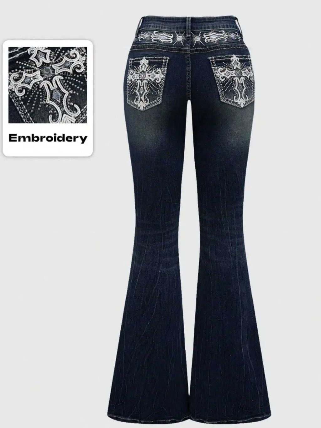 Denim Pant Women Bootcut Jeans Embroidery Vintage Washed Mid Waist Straight Trousers Slim Fit Y2k Streetwear Work Casual Summer