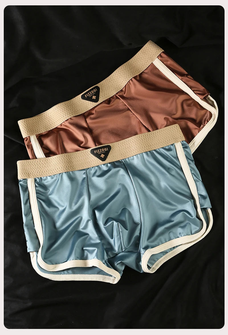 Luxury Ice Silk Satin-like Boxer Shorts Loose Smooth High-end Men's Underpants Breathable Quick Dry Panties Sexy Underwear Cueca