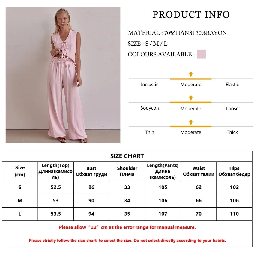 TTQV Summer Loose Pink 2 Piece Sets Woman Outfit Fashion Sleeveless Tank Top With High Waist Wide Pants Set Female Streetwear