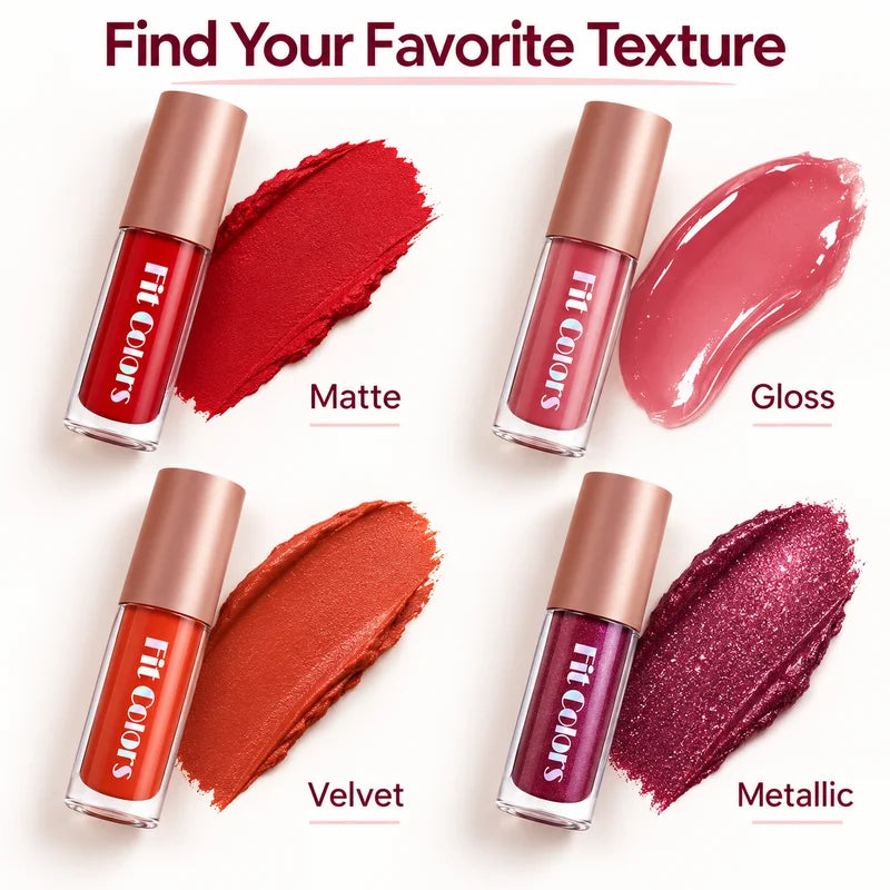 4 Color Lip Gloss Set for Women Matte Glossy Velvet or Metallic Glitter Liquid Lipstick Makeup Gift Kit for Daily and Party Wear