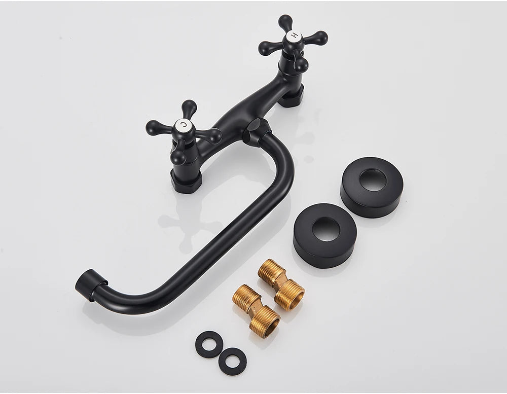 Black Kitchen Faucet Hot And Cold Water MixerFaucets Wall Mounted Tap Vessel Sink Mixer Tap Swivel Spouts Basin Mixer Tap Crane