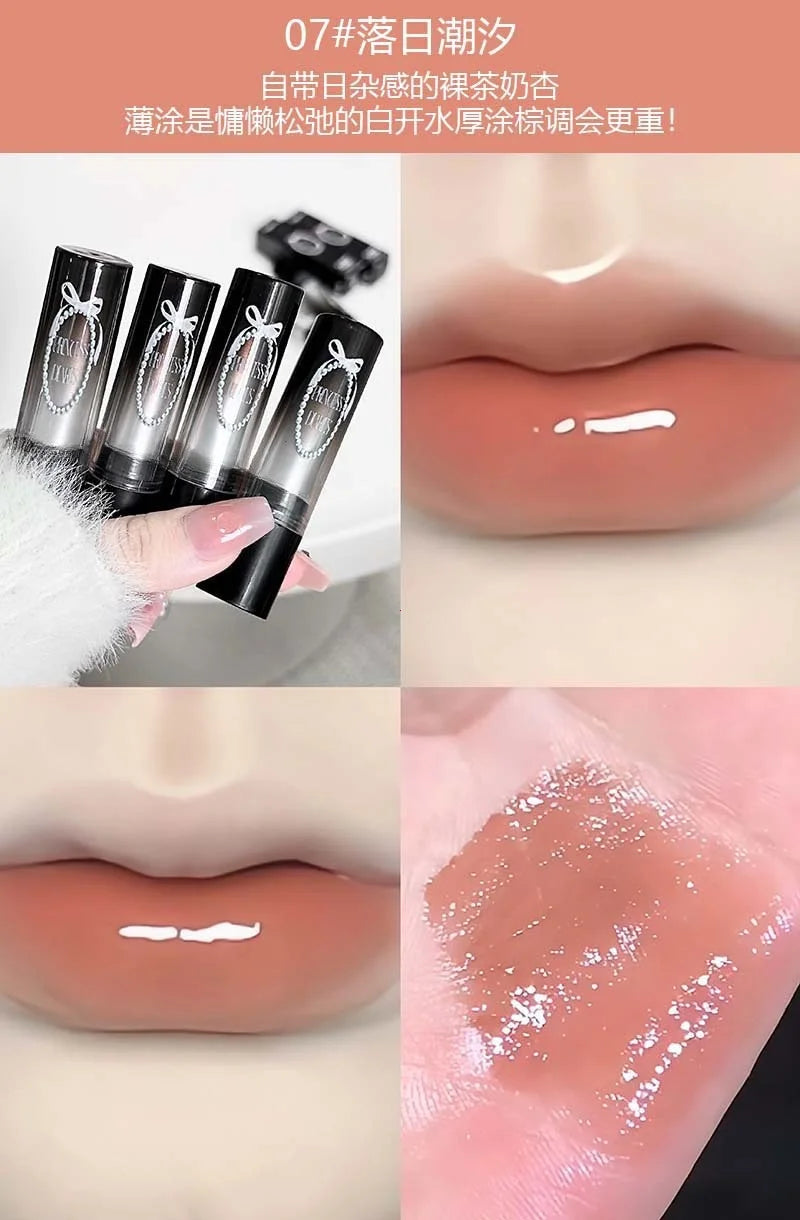 Pink Crystal Mirror Glass Solid Lip Gloss Round Tube Water Light Lipstick Clear Jelly Lip Glaze Nude Brown Moisturizing Lip Tint