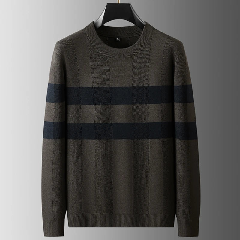 8XL 7XL 6XL 2025 New High End Luxury Thin Wool Sweater Men Soft Warm Mens Pullover Sweaters Casual Striped Fall Winter Clothes