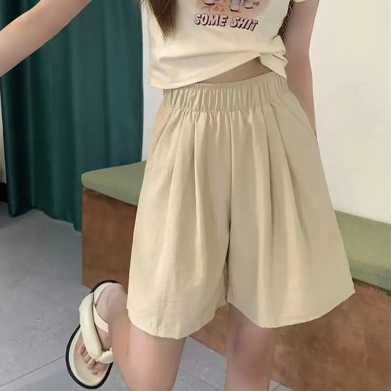 Women Shorts with Pockets Casual Basics Thin Simple Loose Fit Wide Leg Female Bottom Pants Fitness Sport Solid Running Shorts