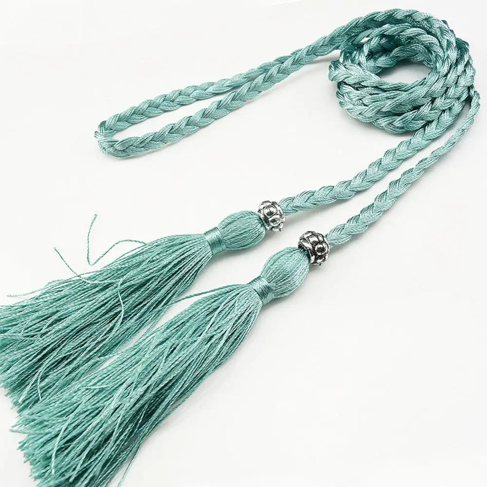160cm Thin Bow Tassle Dress Woven Rope Tassles Belts Waist Chain Braided Belts Waist Rope
