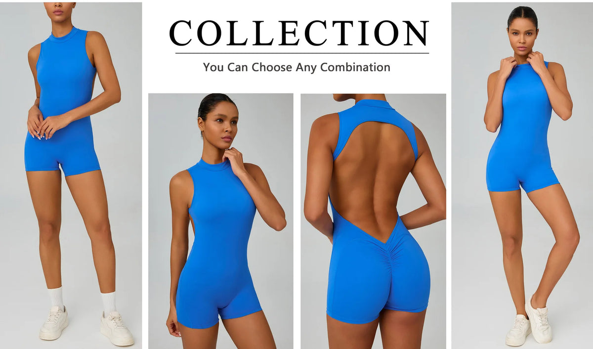Greenora Sexy Backless Bodysuit Women Ruched Butt Lift Rompers Mock Neck Sleeveless Jumpsuit Streetwear Y2K Slim Fit Playsuit