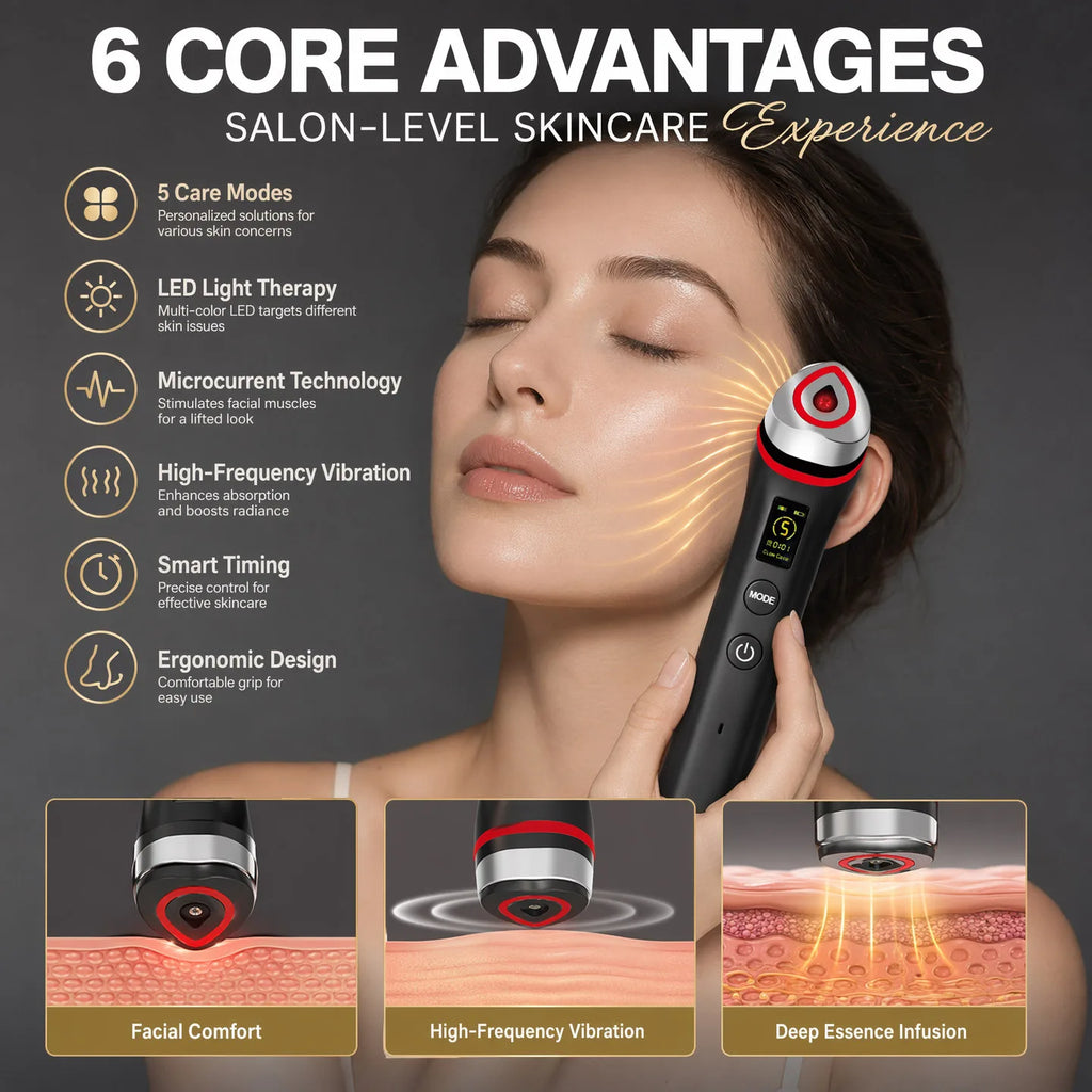 5 Colors Ager Booster Pro Lifting Face Neck therapy Wand LED Vibration Massager Beauty Device for Anti-Aging Skin Tightening