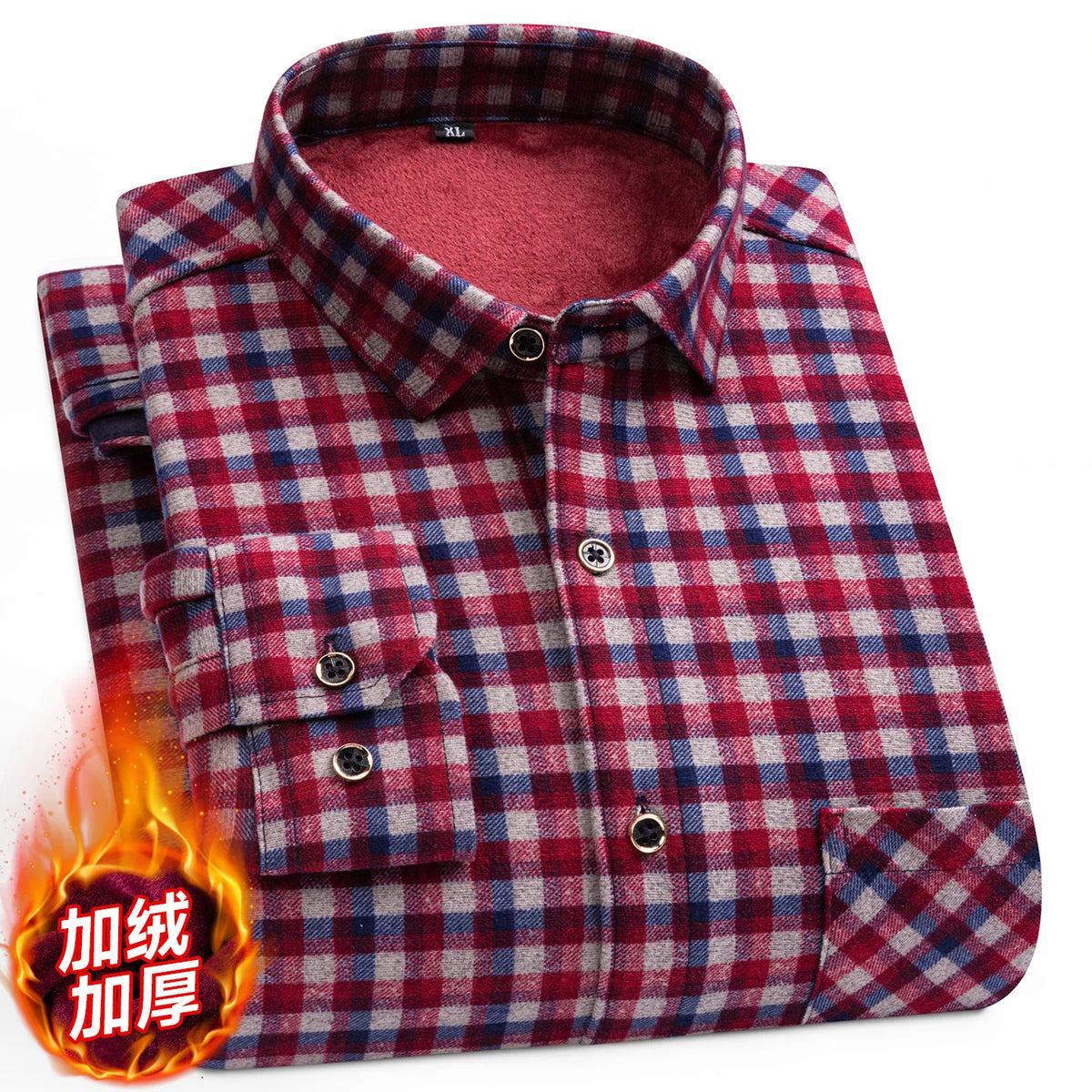 2025 Autumn Winter Men's Fashion Plaid Striped Print Shirts Double-sided Fleece Long Sleeve Thick Warm Shirts Soft Big Size 7XL