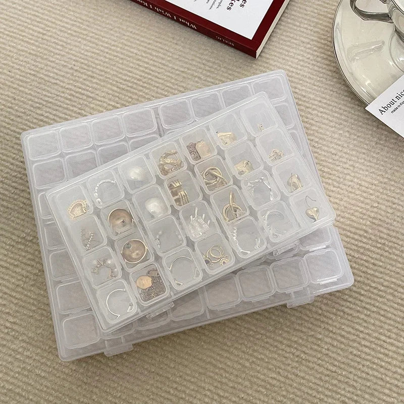 1 Pack 28/56 Transparent Jewelry Box Dustproof Multi-Compartment Storage Box for Earrings and Necklaces