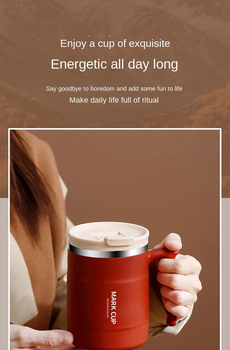 304 Stainless Steel Mug with Lid and Spoon Office Water Cup  High Aesthetic Coffee Cup, Breakfast Cup Water Bottles