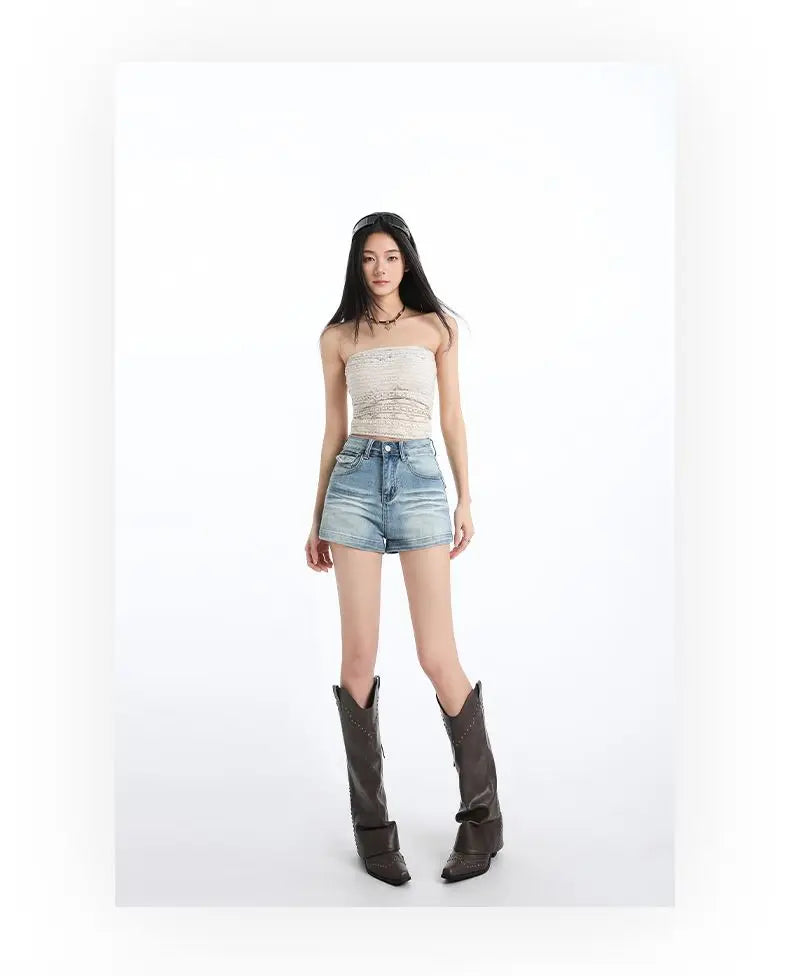 Women’s Denim Shorts Jorts Drawstring Elastic Slimming Short Denim Pants Summer Casual Loose Jeans with Pockets Versatile Jeans