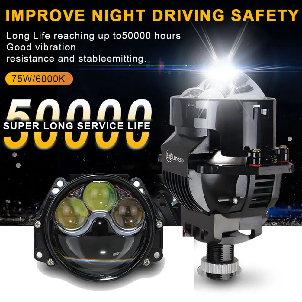 Car Led Light Bulbs 3 inch Dual Hyperboloid Bi-LED Projector Lenses Bi Lens LED Headlight Kits For Hella 3R H4 H7 9005 9006