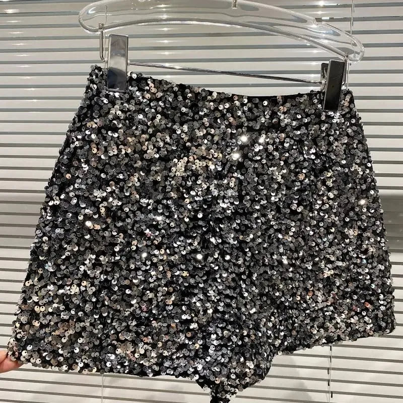 Spring/summer new Spice Girls sequin zipper shorts Slimming suede embroidered beaded casual pants