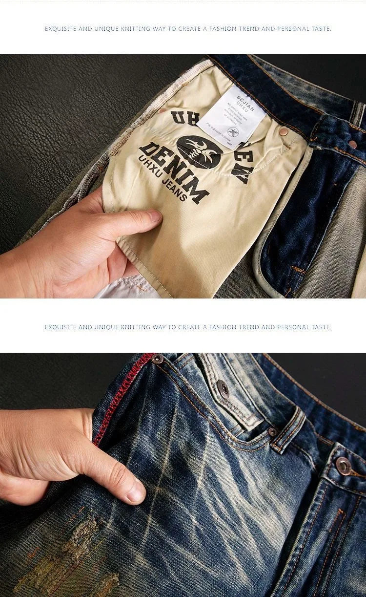 New Summer Classic Fashion Solid Color American Retro Straight Leg Denim Shorts Men's Casual Loose Fit Sports High Quality Jeans