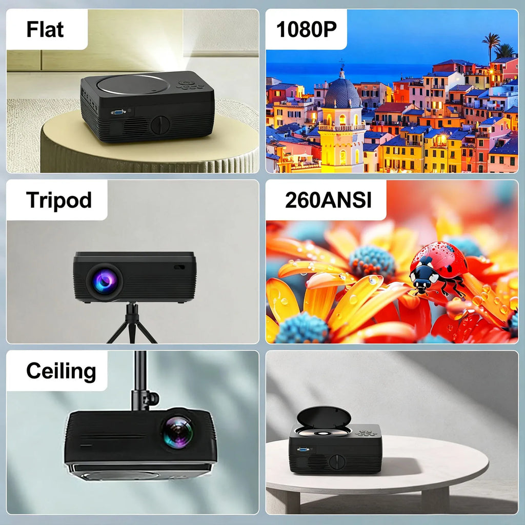 2026 H96 MAX W11 DVD Projector 1920X1080P LED Android 9.0 4K 2G 16G RK3228A 260ANSI Dual WIFI BT4.1 Outdoor Portable Home Cinema