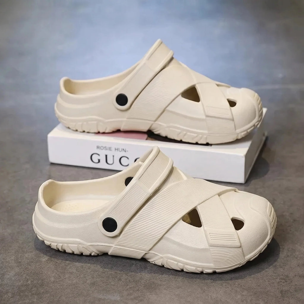 Men's Summer Closed-Toe Slides Soft & Bouncy Indoor Outdoor Two-Way Beach Shoes Versatile Casual Hiking & Outdoor Clogs
