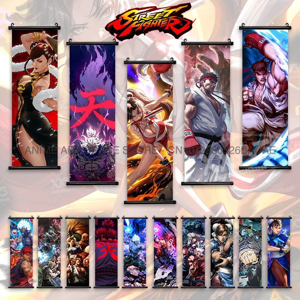 Street Fighter Hanging Painting Fighting Game Wall Artwork Gouken Scrolls Picture Sakura Kasugano Print Canvas Poster Home Decor