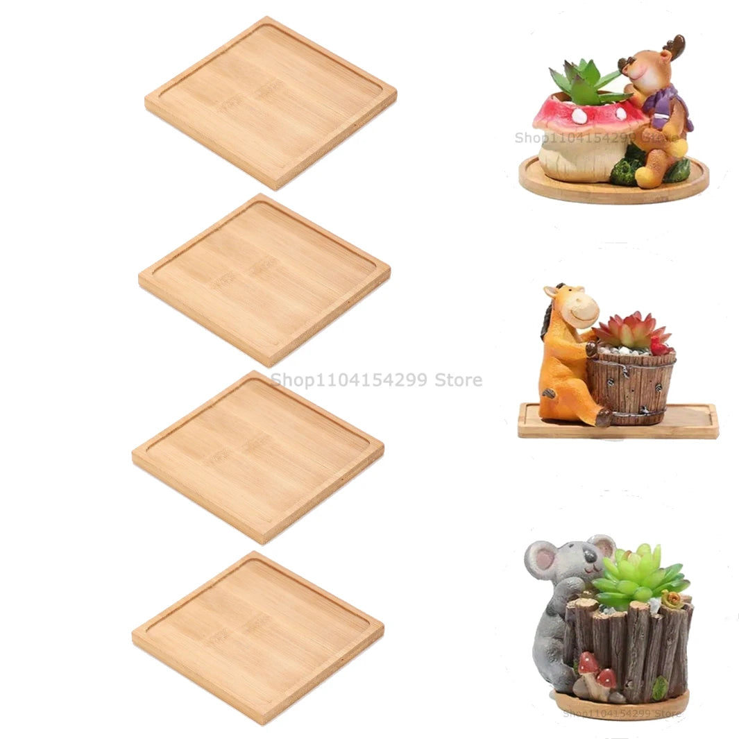 Flower Pot Trays Dish for Plant Vase Bamboo Tray Wooden Bottle Tray Bathroom Shampoo Shower Gel Organizer Jewelry Storage Tray