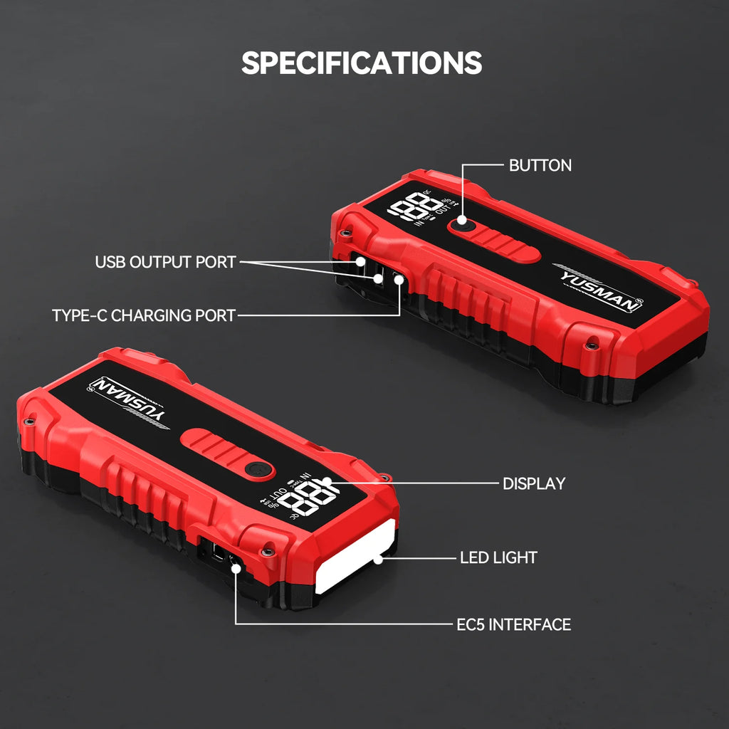 4000A Peak Current, 21800mAh Jump Starter – Supports 12V Vehicle Starting, Portable Power Bank, and Flashlight